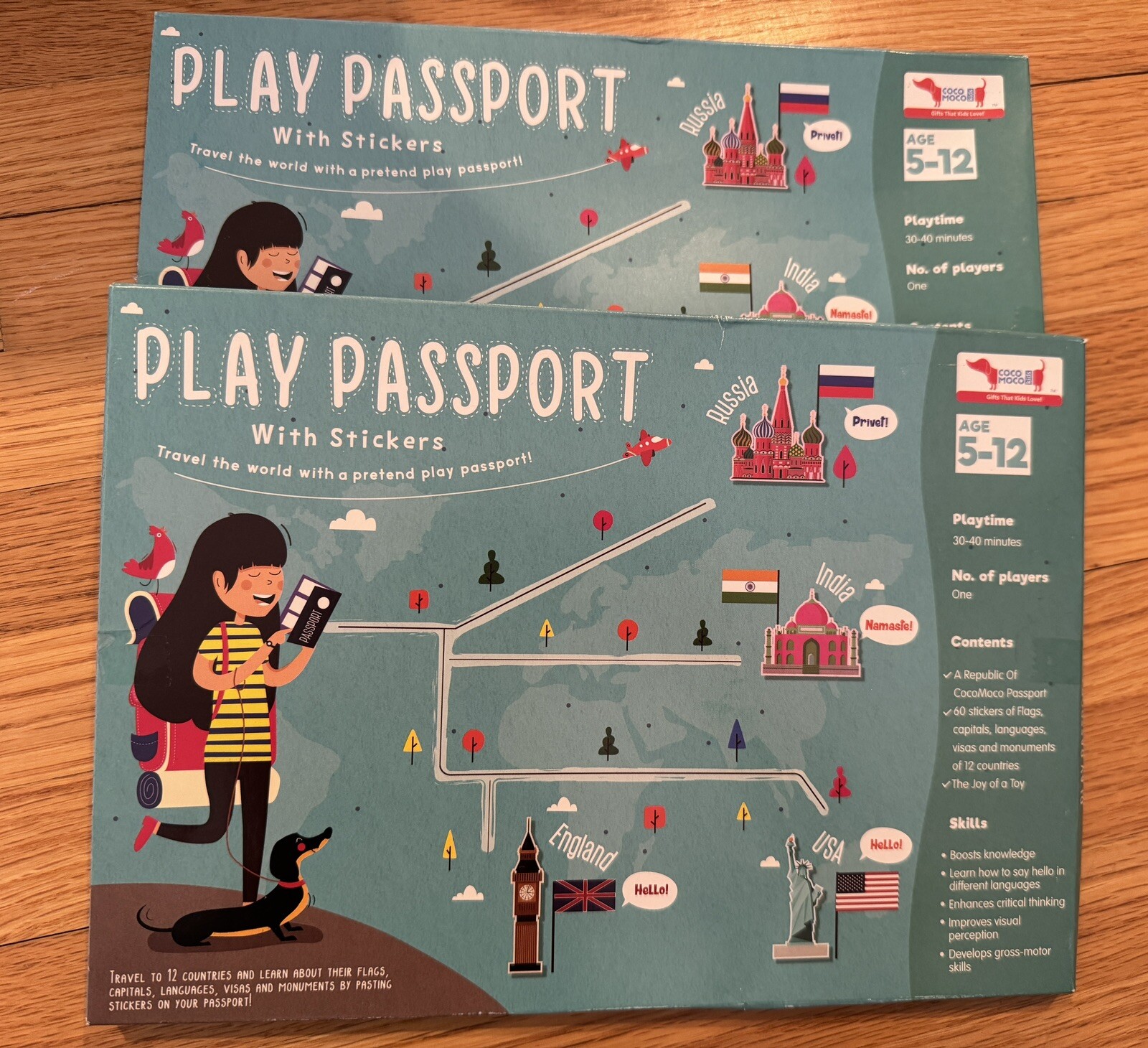 Set Of 2 Play Passport With Stickers – Pretend Kids. CocoMoco. New Sealed.