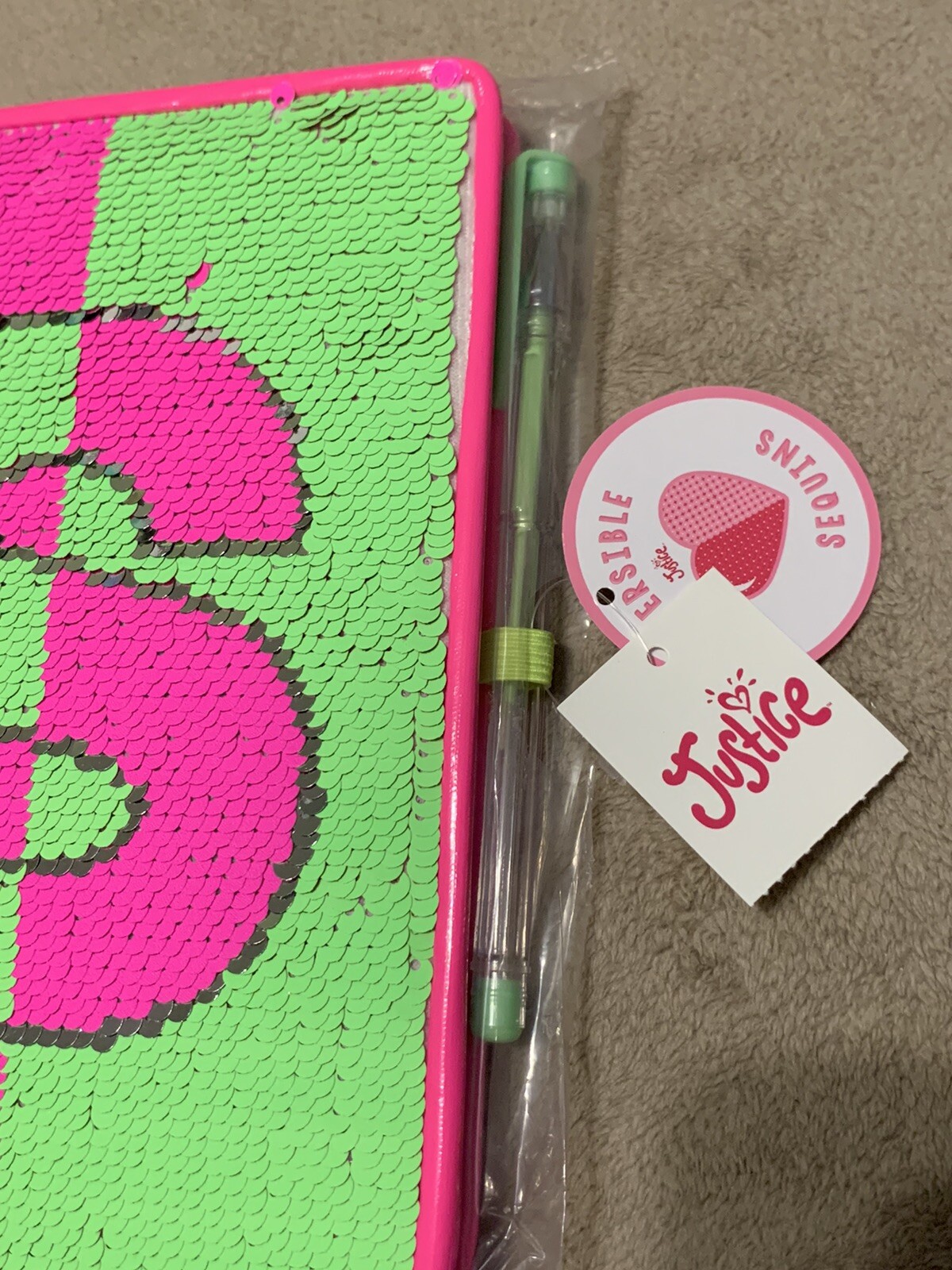 Justice Girls Sequin Neon Flip Sequins Diary Journal Writing Notebook Initial