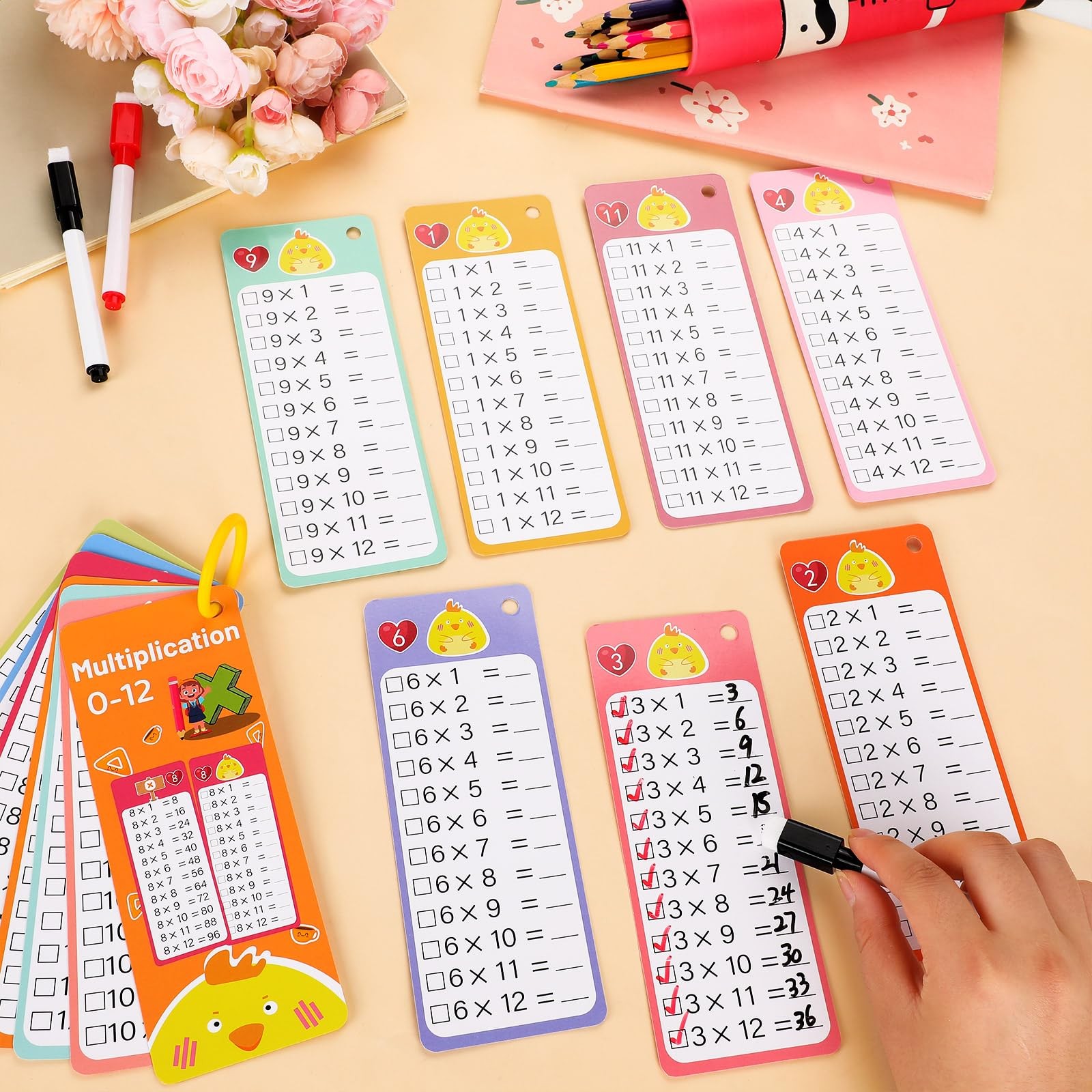 15Pcs Multiplication Flash Cards 012, Time Table Flash Cards Chart with 2 Dry…