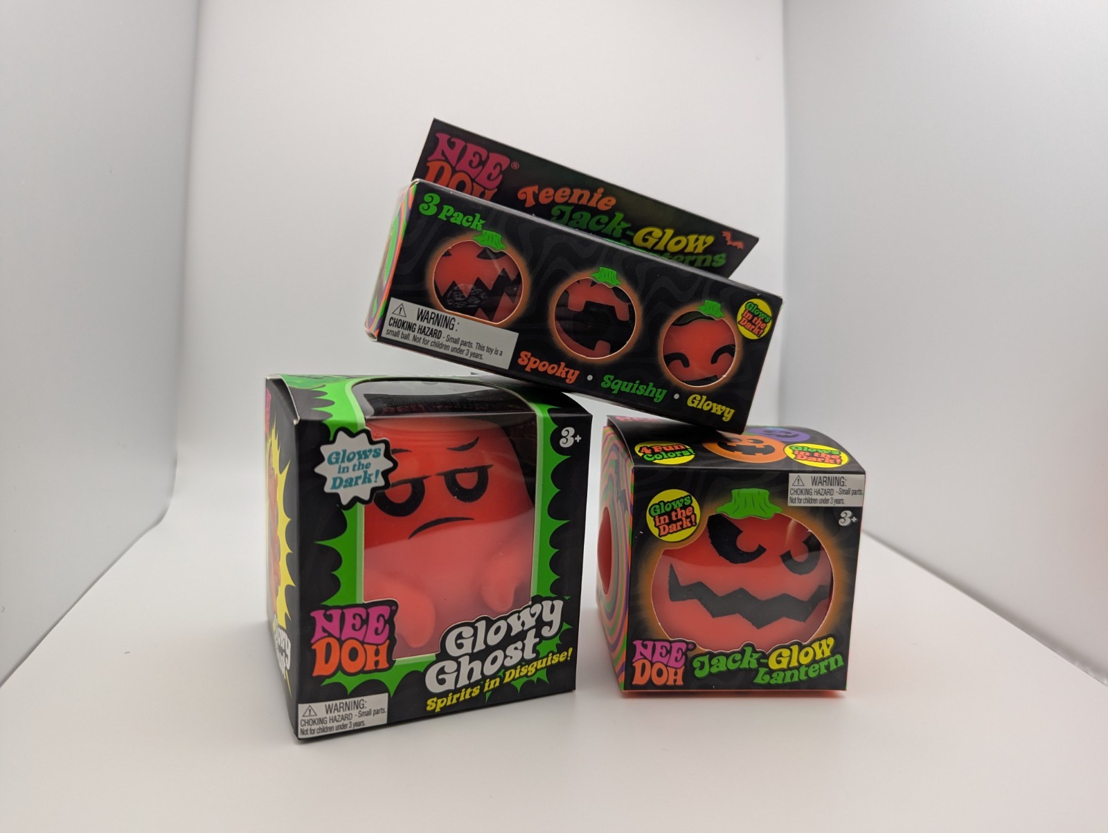 Orange Needoh Glowy Ghost RARE , Jack-Glow Lantern and Teenie Jack-Glow Lantern