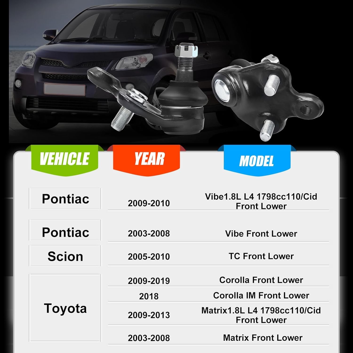 Amumu Front Ball Joint – Lower Ball Joints Kit for 2009-2019 Toyota Corolla, 200