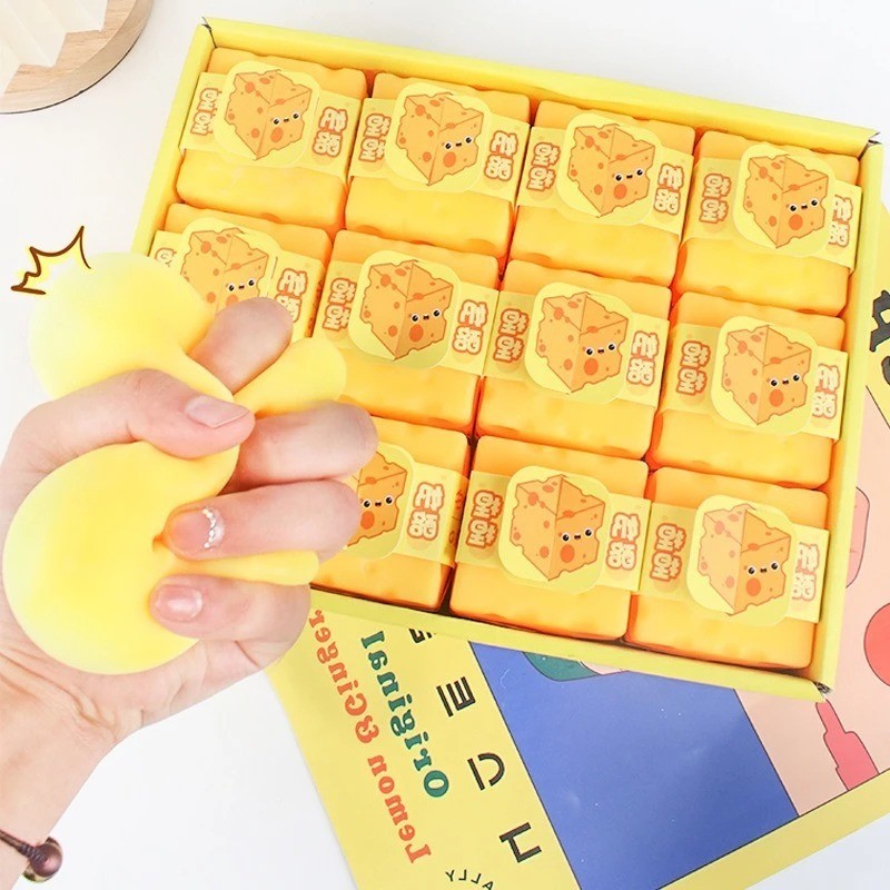 2Pcs Square Cheese Squeeze Toys Slow Rebound Push Stress Relief Sensory Toy