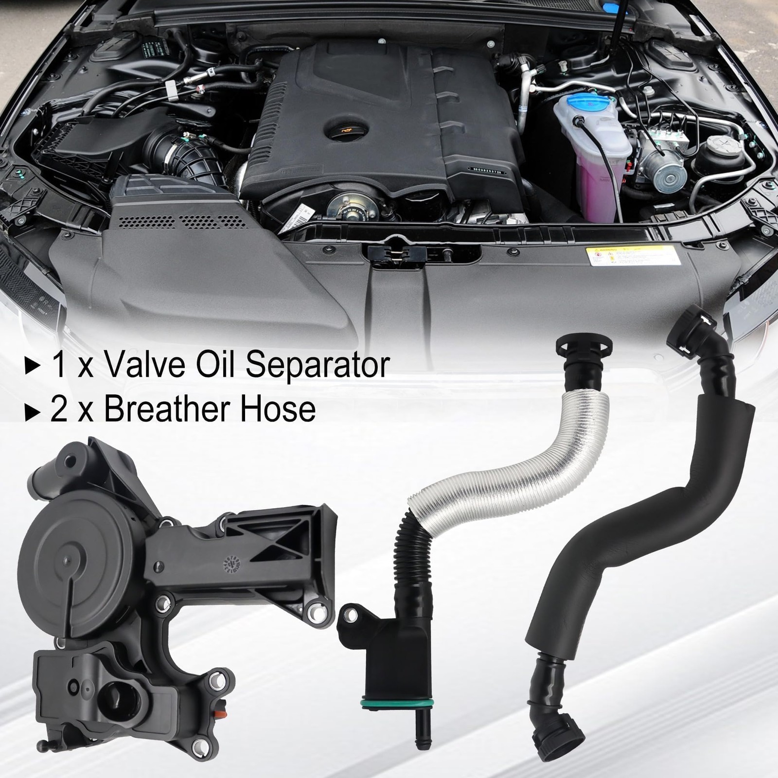 06H103495B PCV Valve Engine Crankcase Vent Oil Separator 06H103495AB, Black