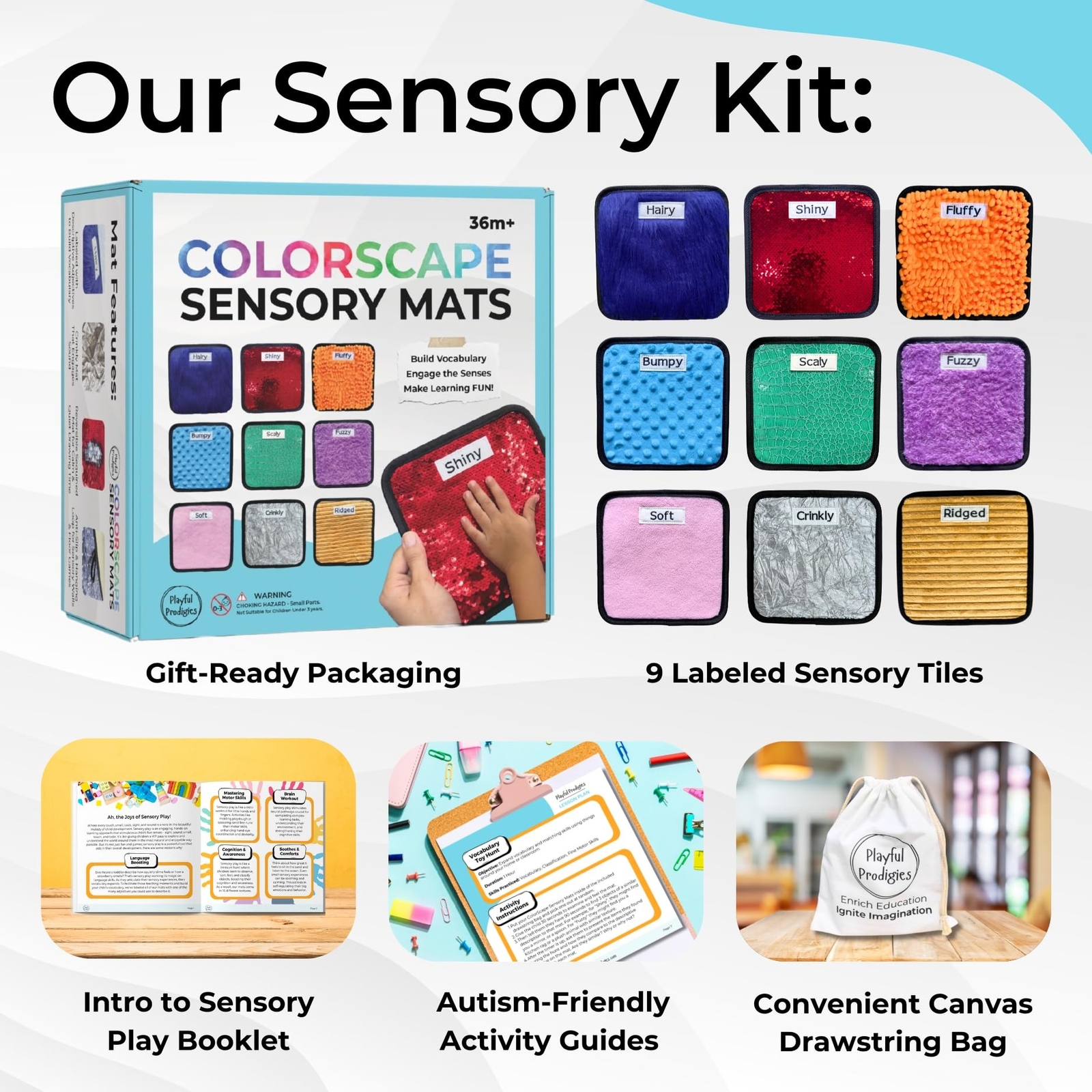 9 Labeled Sensory Mats w/Lesson Plans, Sensory Toys for Kids with Autism, Aut…