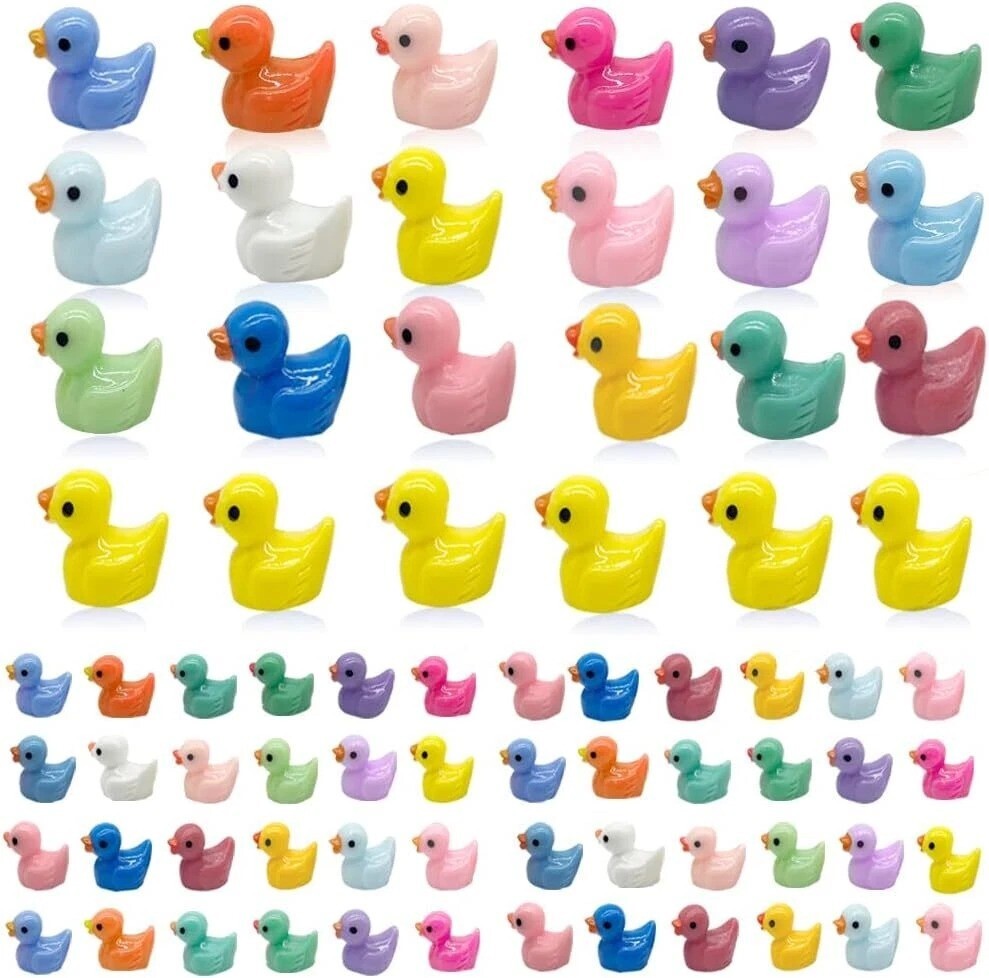 200 Pcs Mini Resin Ducks Tiny Ducks Miniature Duck Figures for Slime Charms DIY