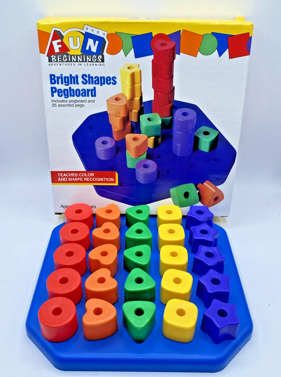 AVON Toy Pegboard Fine Motor Bright Colors Shapes Pattern Skills Fun Beginnings
