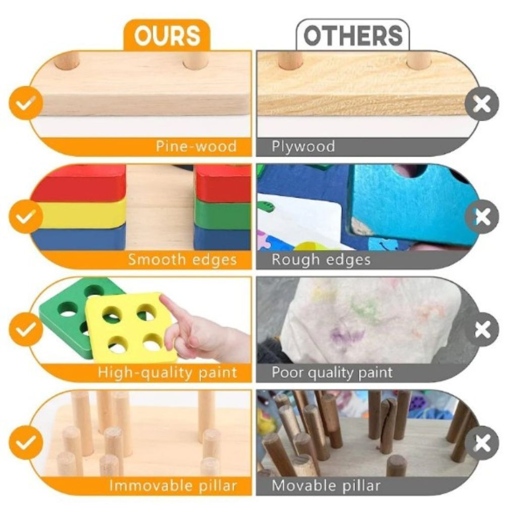 Multi-Color Wooden Puzzle for Kids Educational Montessori Toy Age 1-3 Cognitive