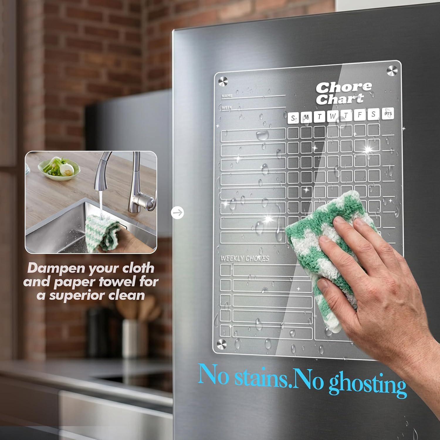 2 Pcs Acrylic Magnetic Chore Chart for Kids on Fridge, Chore Board, Dry Erase Ch