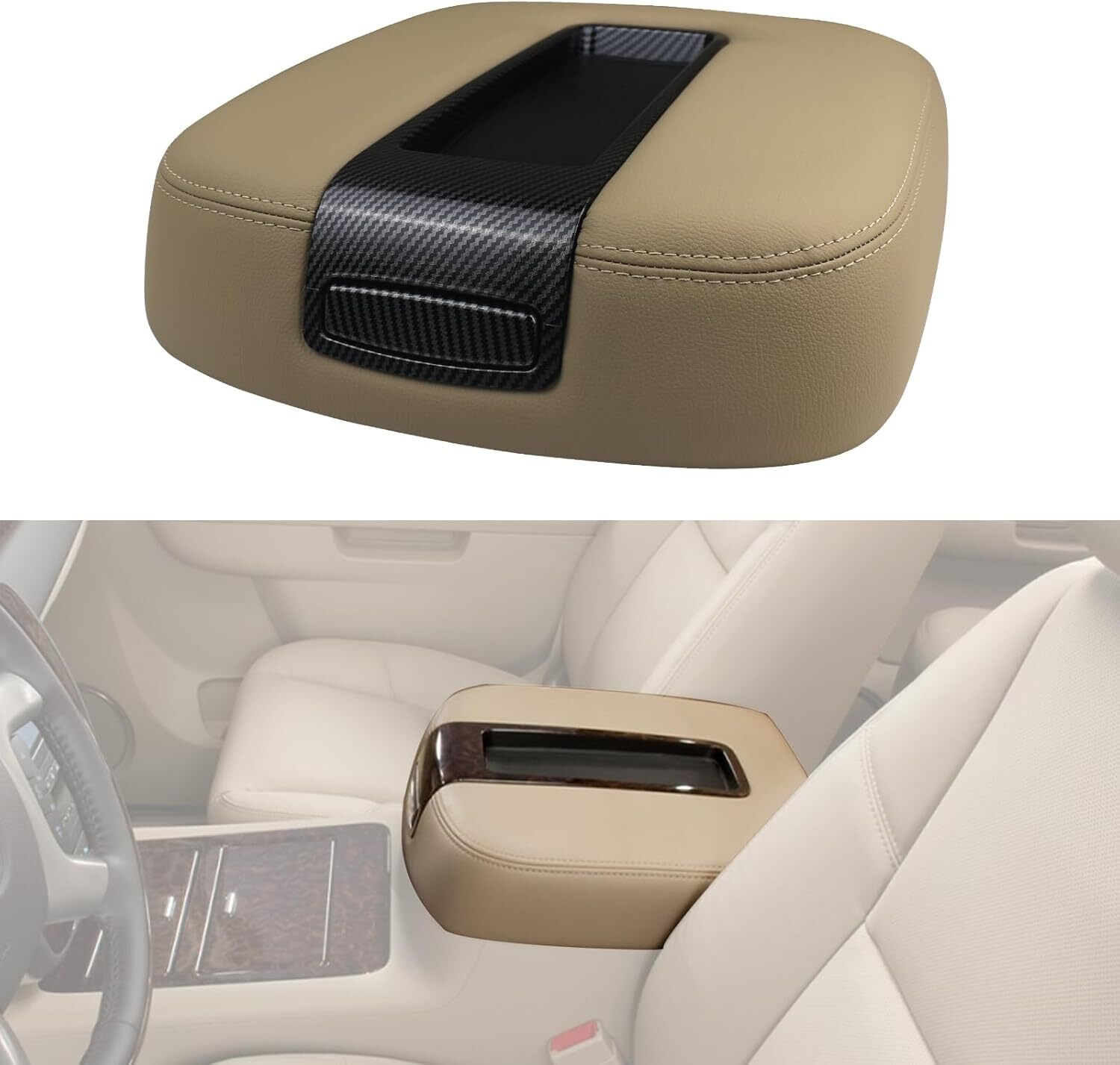 Floor Center Console Armrest Lid Assembly Carbon Fiber Beige Compatible with
