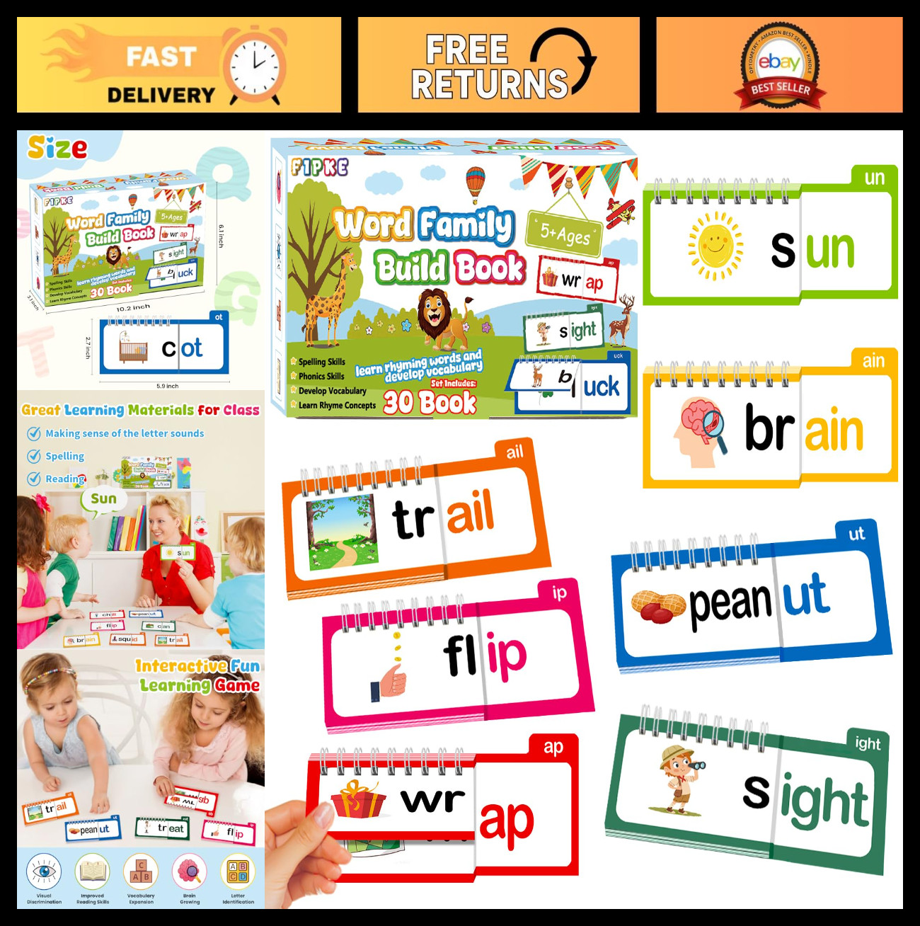 Word Family Build Book & Rhyme Flip Activity – CVC Flash Cards for Kids 3-8