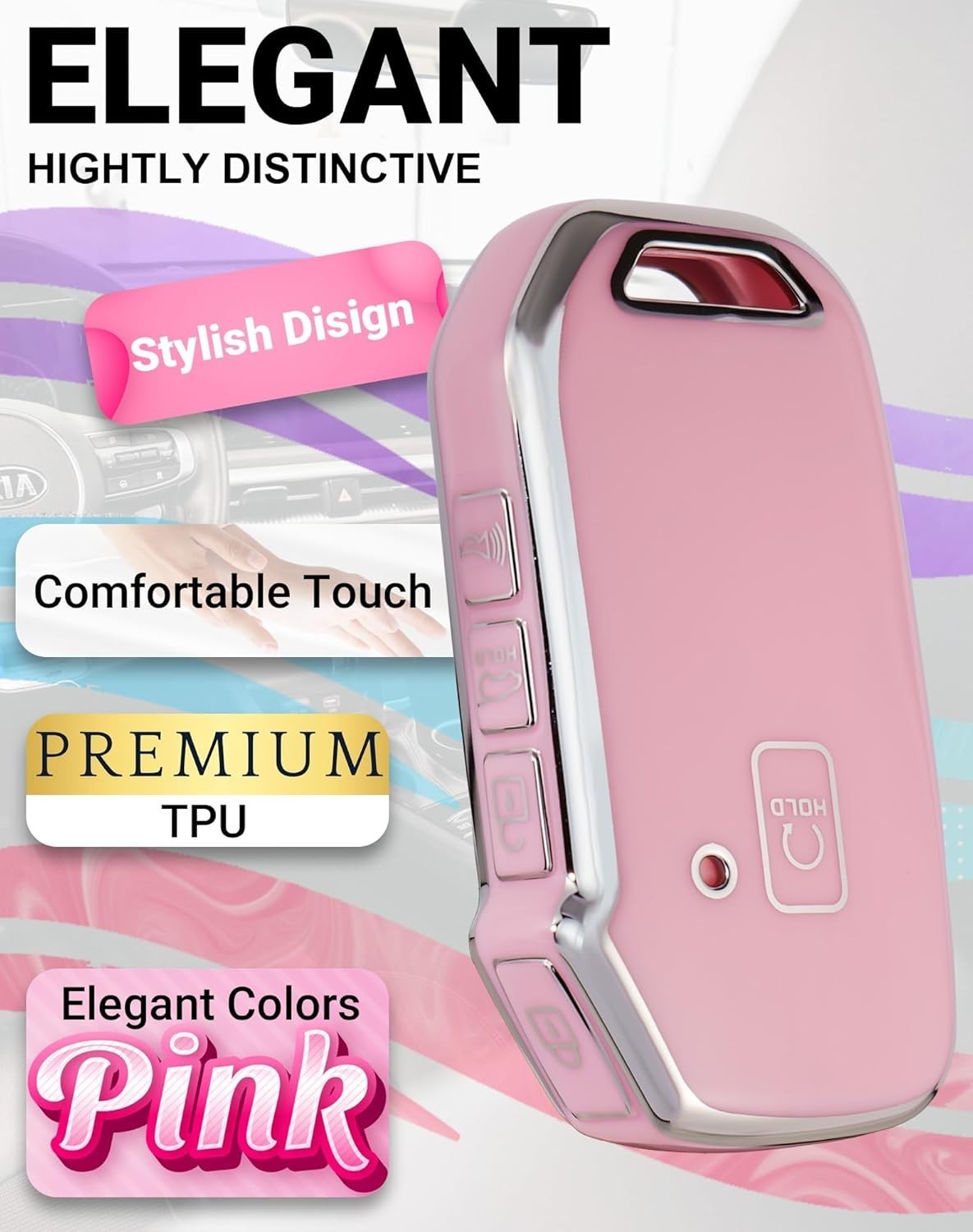 For Kia Key Fob Cover with Key Chain, Soft TPU Car Key Fob Case Shell for Kia So