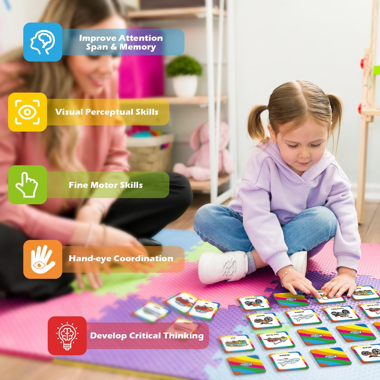 Aizweb Match Game,Memory Game, Vehicle 48 Pcs Toddler Card Games for Kids Age…