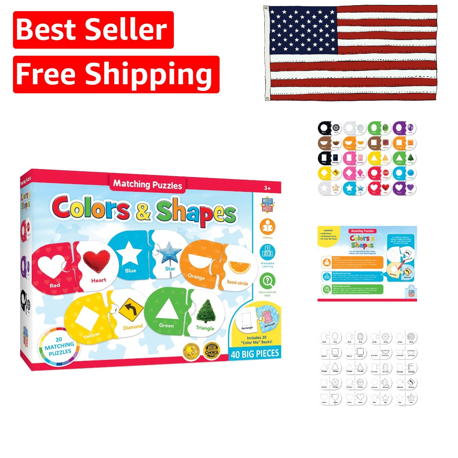 Preschool Colors & Shapes Matching Game – Eco-Friendly Jigsaw Puzzle for Kids