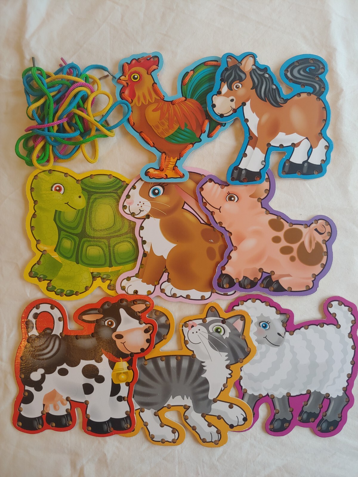 8 Animal Lacing Cards, 5 Strings Great For Dexterity, Item 270