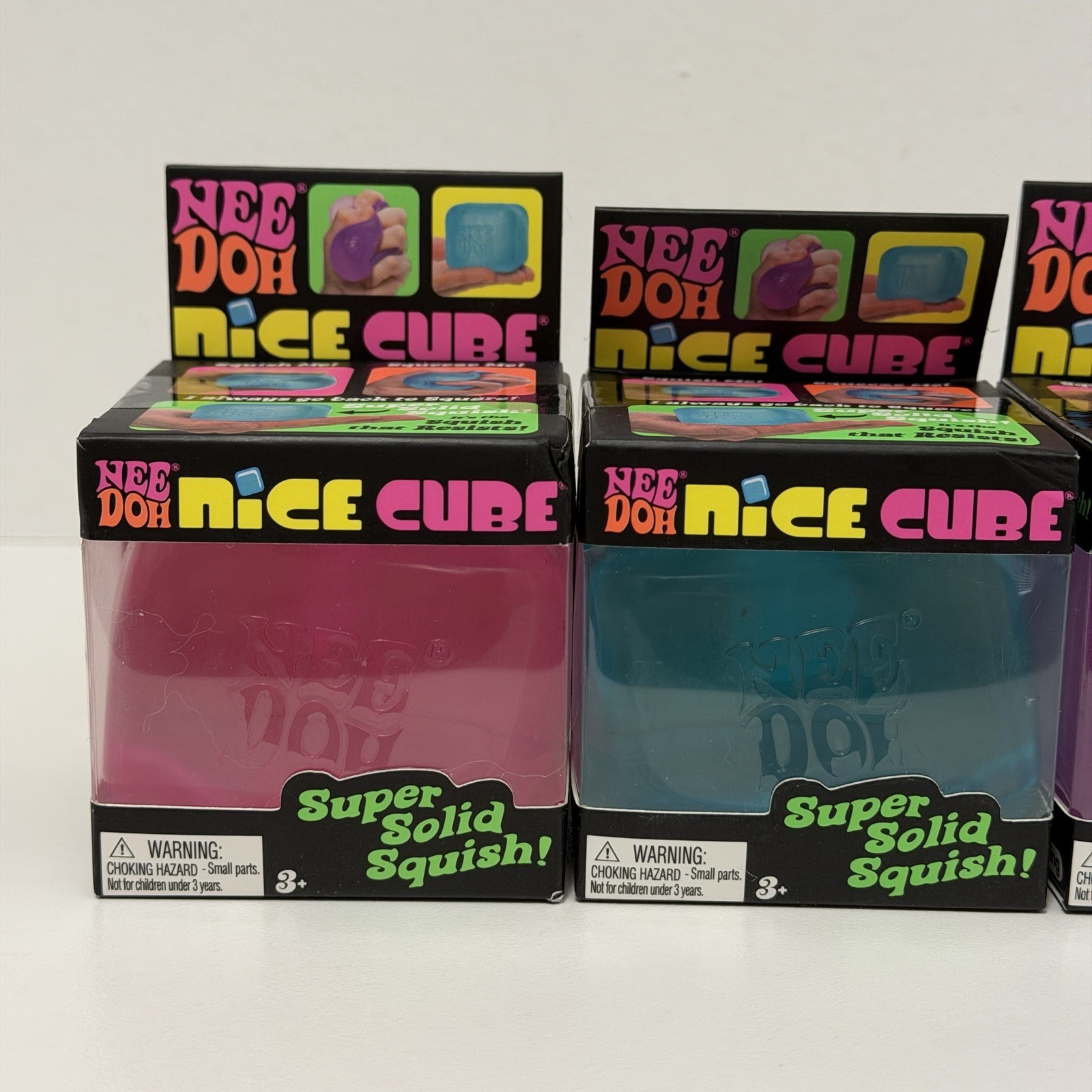 Needoh Nice Cube Purple Blue Pink Schylling New Authentic LOT x3 Fidget Toy