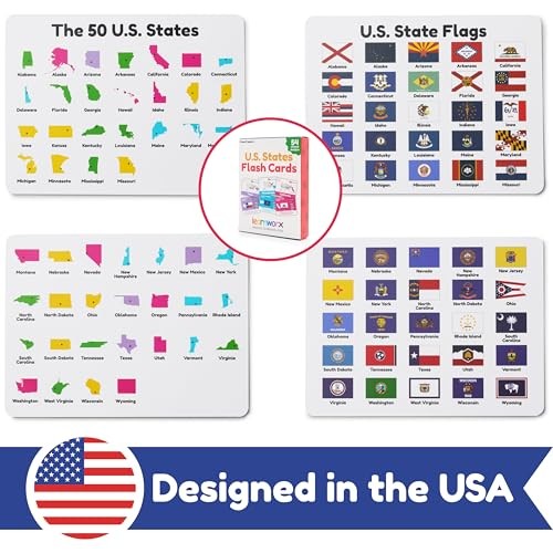 U.S. States Flash Cards for Kids | 50 State Geography Cards with Capitals,