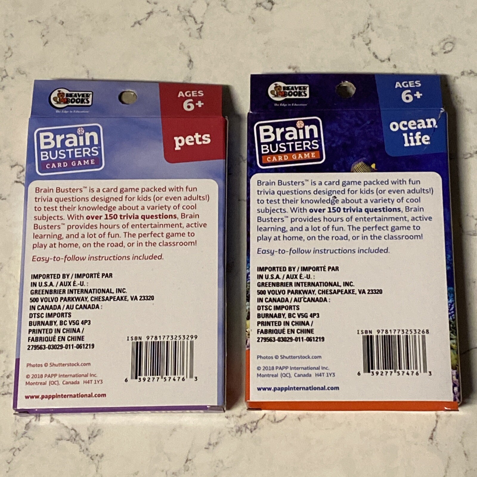 Lot Of 2 Brain Busters Gaming Cards complete – 31 Cards Each – Pets, Ocean Life