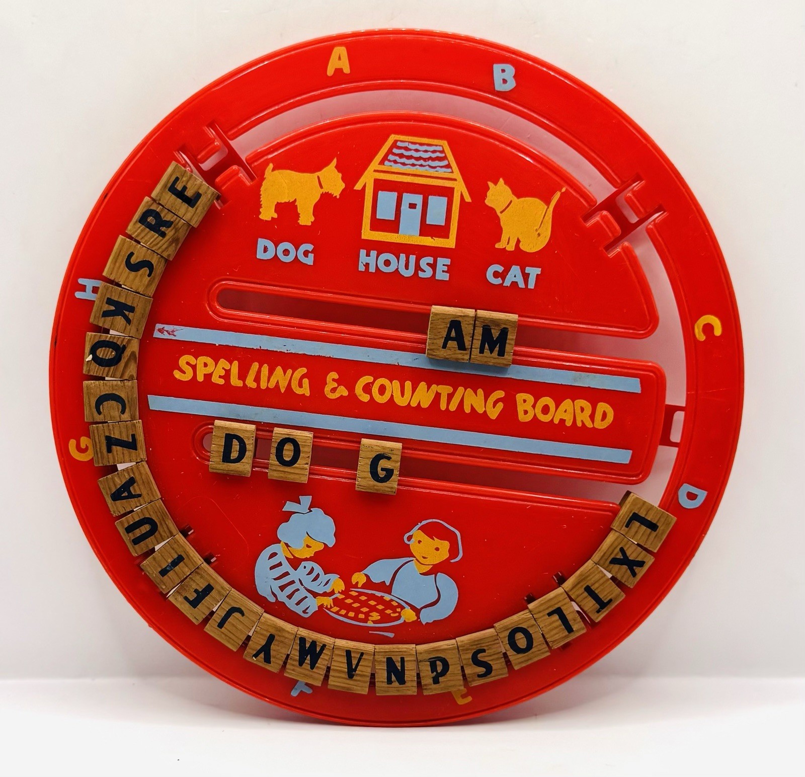 American Toys Spelling Counting Board Alphabet Numbers USA Plastic Wood