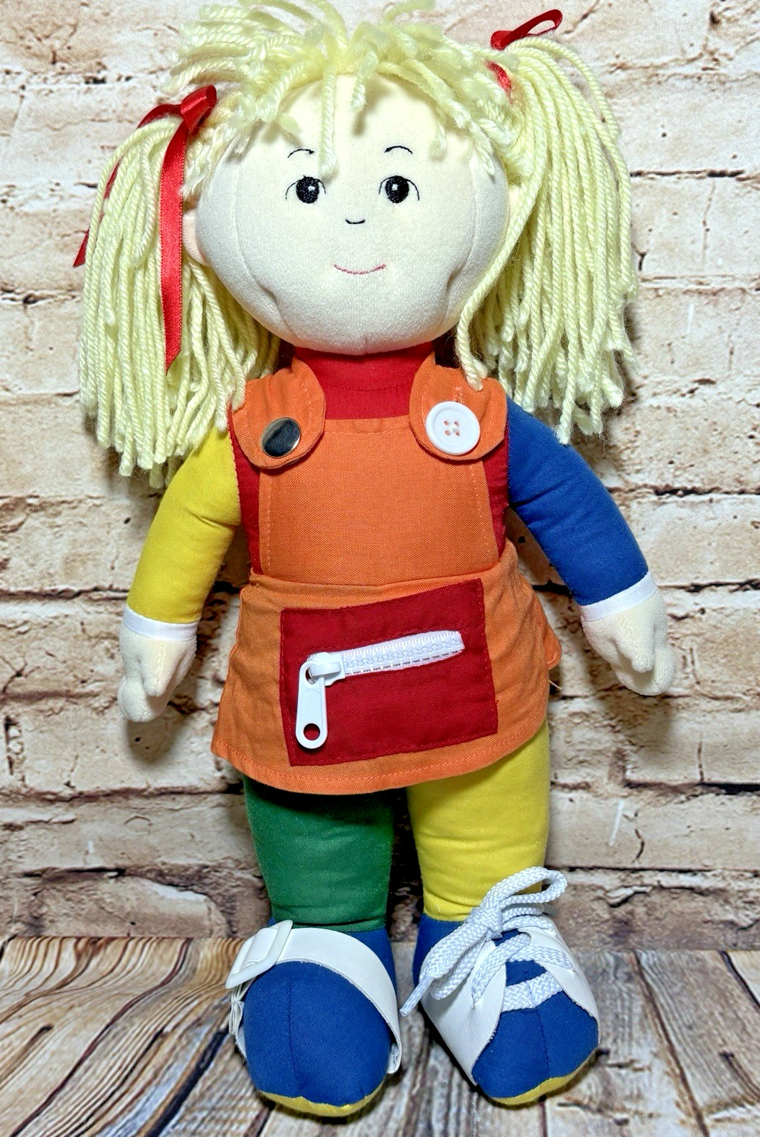 Childrens Factory Learn to Dress Doll Plush Stuffed Girl Pigtails Zipper Button