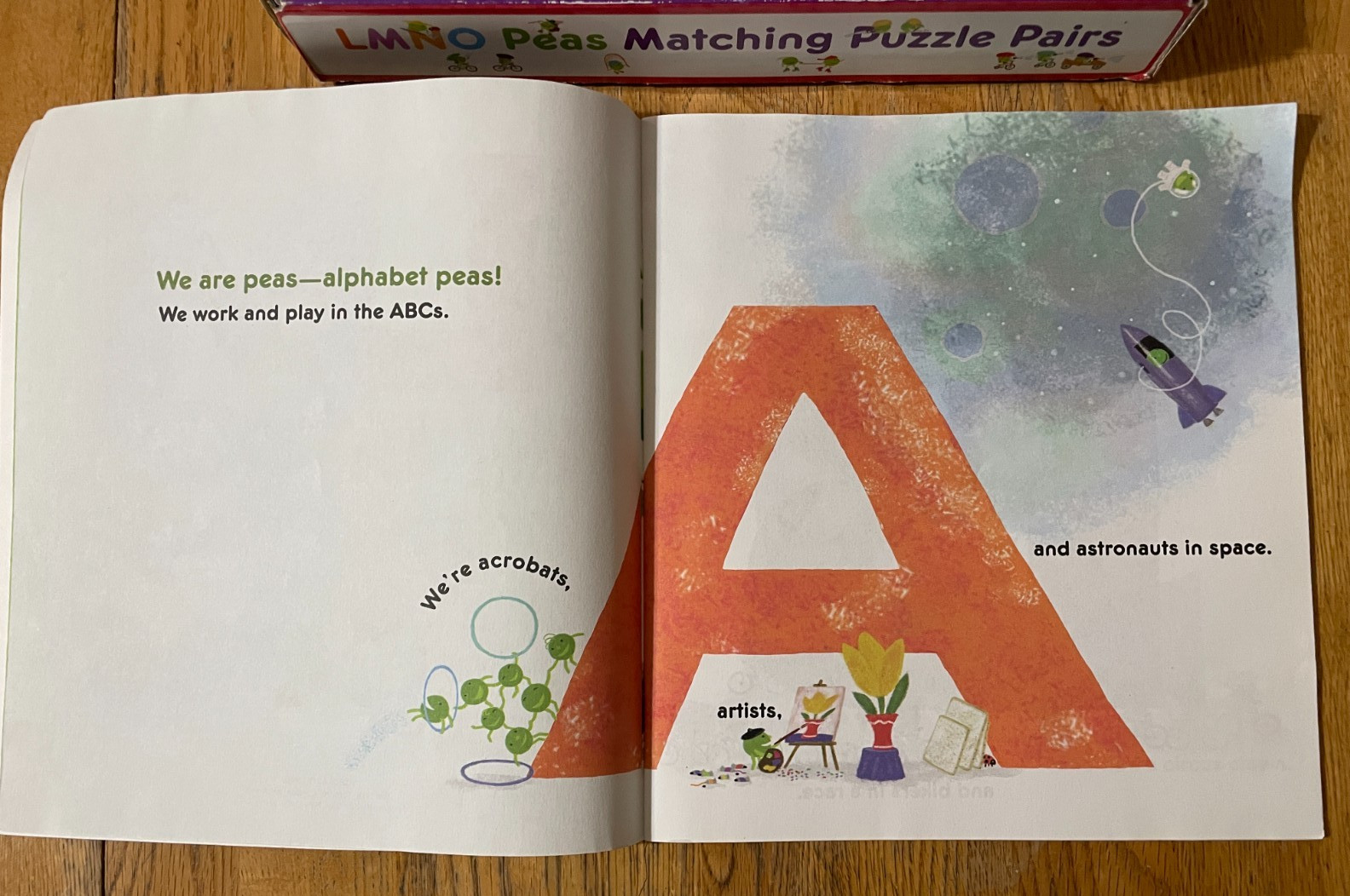 Scholastic LMNO Peas Matching Puzzle Pairs Alphabet Numbers 72 Pieces w/Book