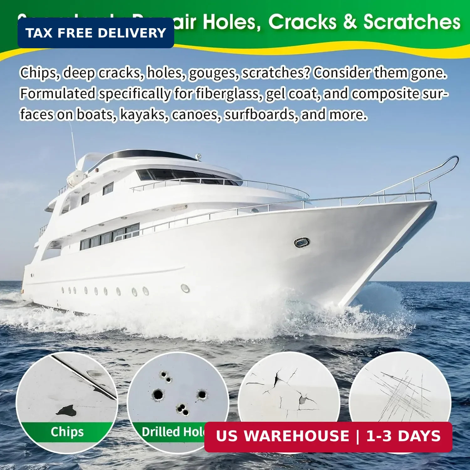 Marine Fiberglass Repair Kit, 4.2 oz Gel Coat Repair Kit for Boats, Fiberglass R