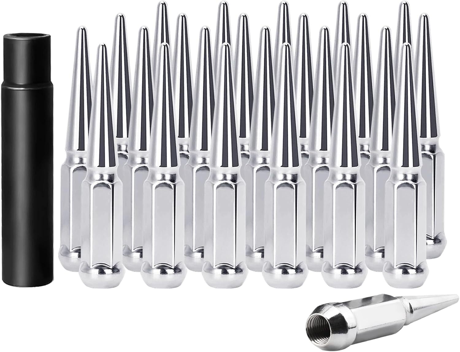 Set of 32, 14 mm x 1.5 Wheel Spike Lug Nuts, M14x1.5 Conical Bulge Seat, Closed