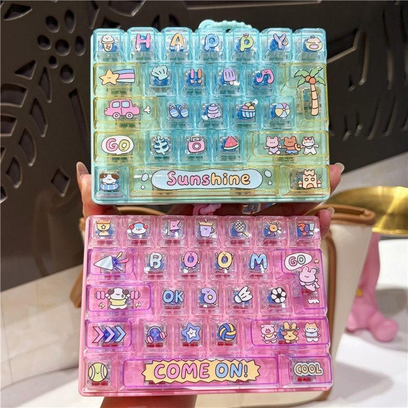 Rare/Limited 26 Key Fidget Toy_Transparent Keycap Clicker Keychain KeyRing 14CM
