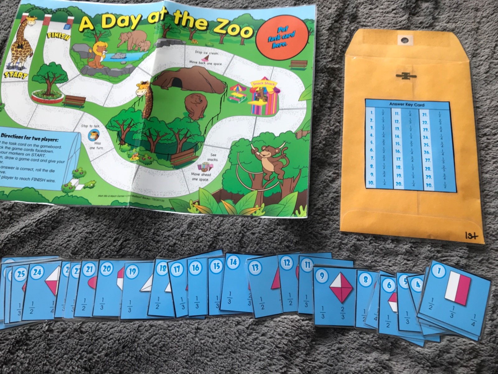 A Day at the Zoo! Fractions math mailbox teacher game resources 1st gr