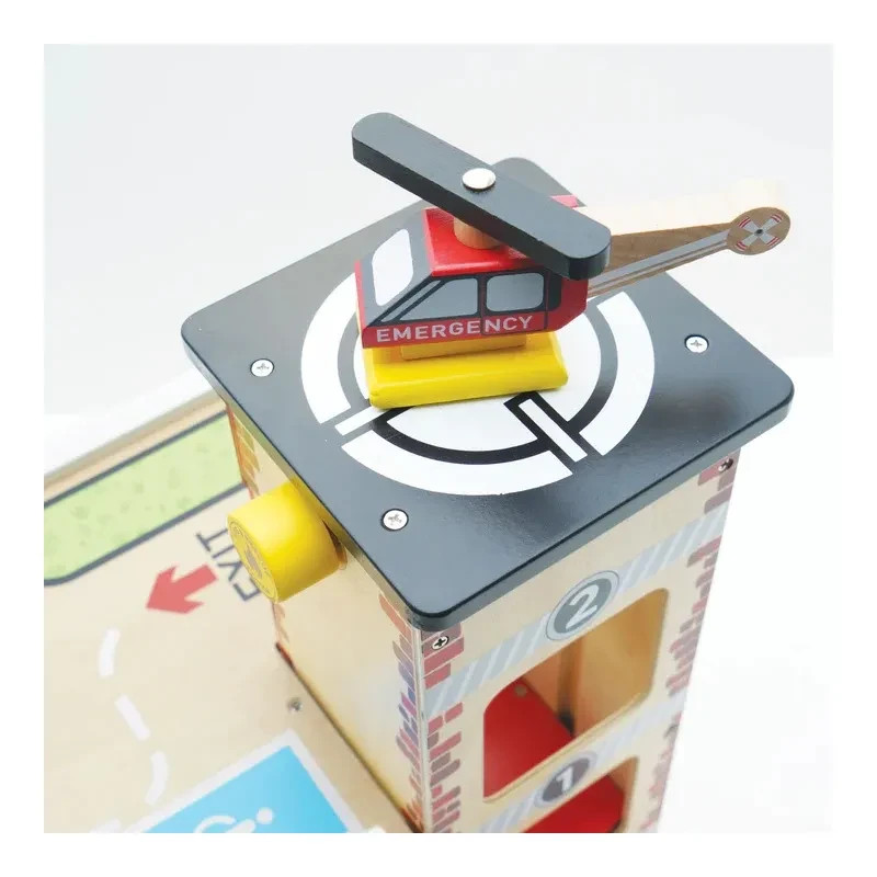 Le Toy Van Fire & Rescue Garage Set Wooden Toy Fire Engine Helicopter 15.7″