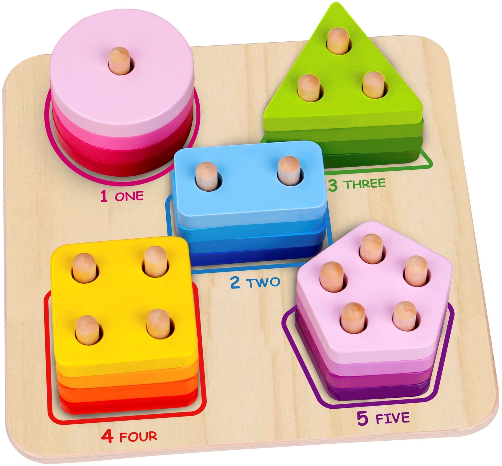 TOOKYLAND Wooden Geometric Shape Sorter – Shape and Color Recognition, Ages 2+