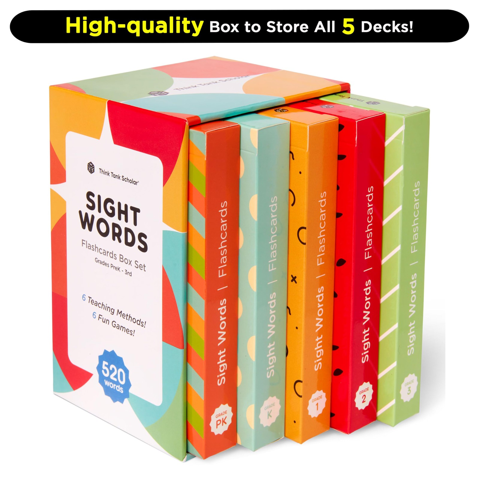 520 Sight Words Flash Cards Dolch Fry Reading Set for Kids PreK Grade 3