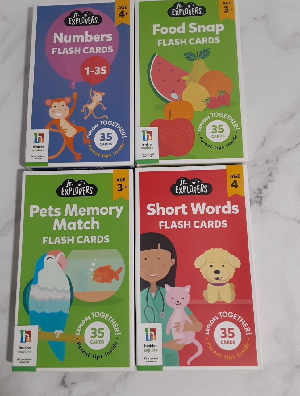 Jr Explorers Flash Cards Lot of 4 Food Snap Short Words Numbers Pets Memory…
