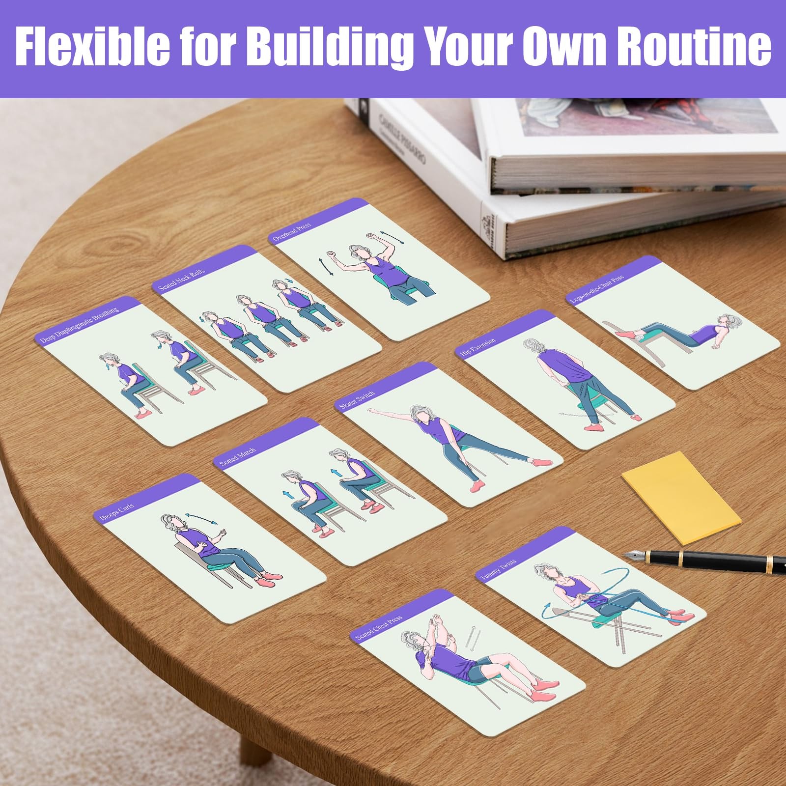 Oversized Chair Yoga Cards for Seniors – 53 Step-by-Step Poses, Large Print E…