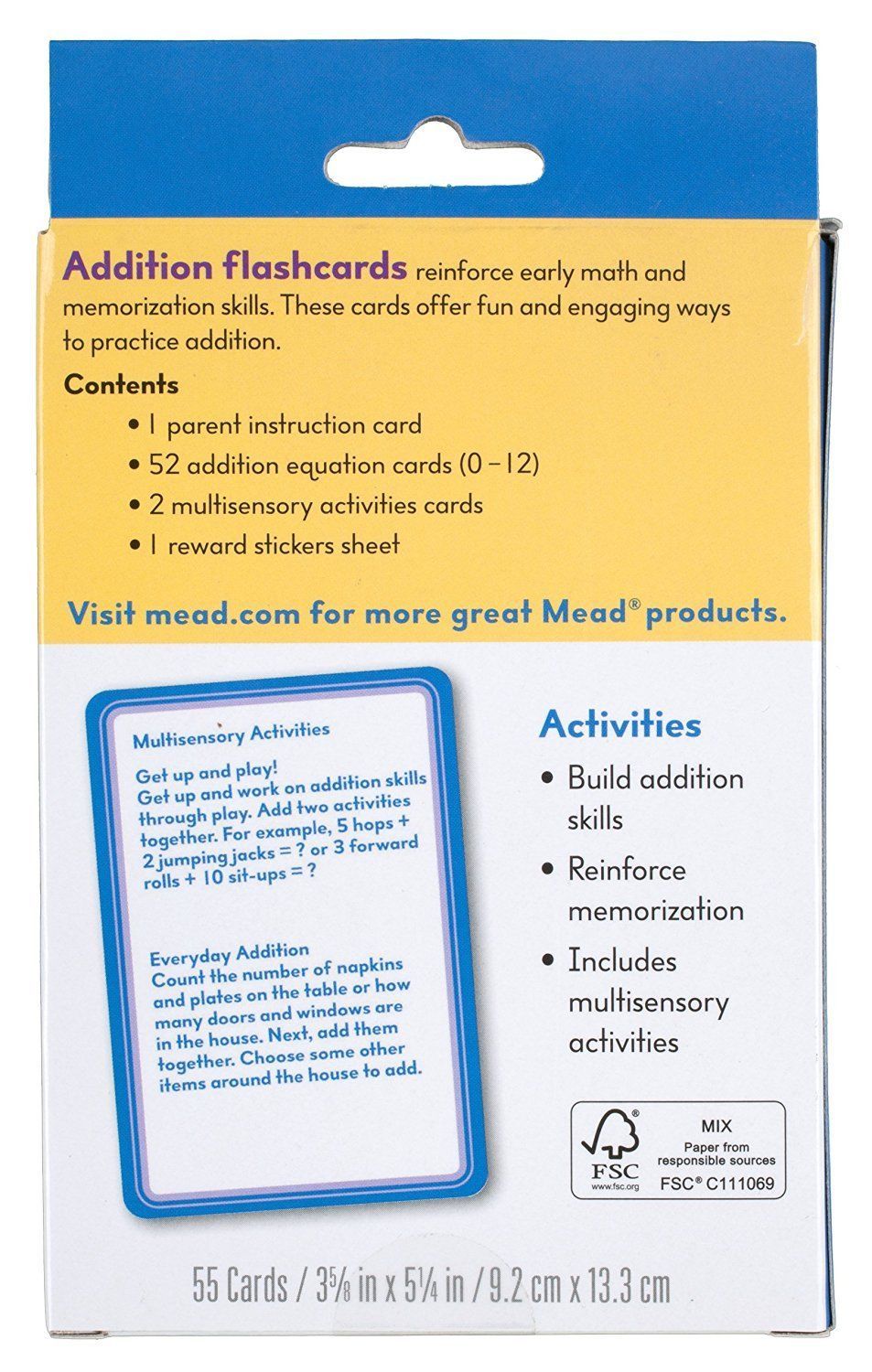 MEAD ADDITION FLASHCARDS / 55 CARDS & REWARD STICKERS GRADES K-3