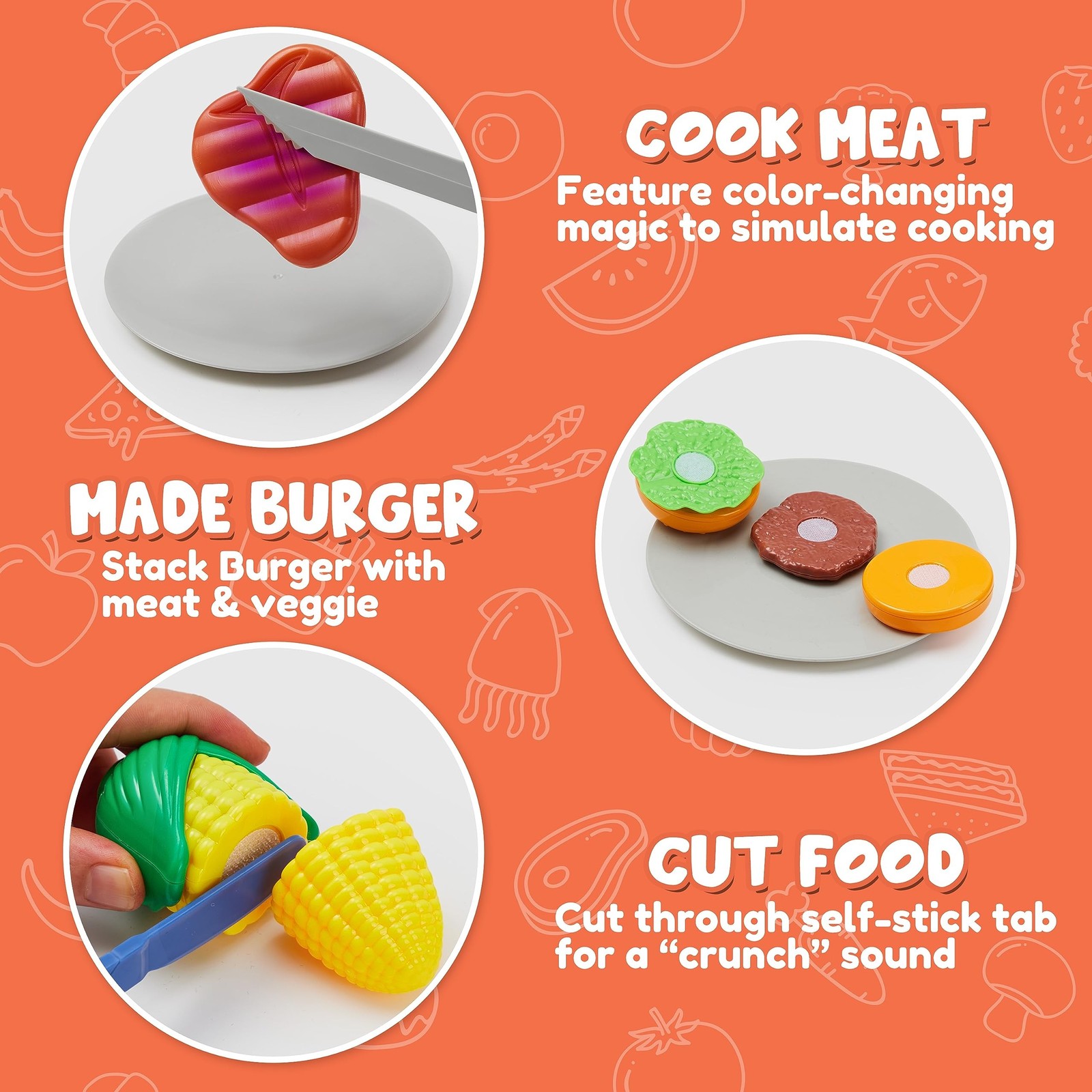 Kids BBQ Grill Playset, Kitchen Toy Set with Pretend Smoke, Light, Sound & Co…