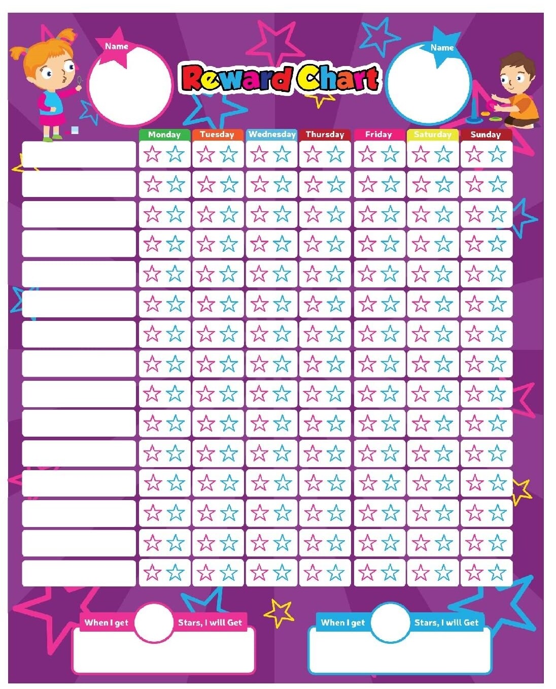 DasKids Magnetic Reward Behavior Chore Chart for One or Two Kids 17×13 w/Markers
