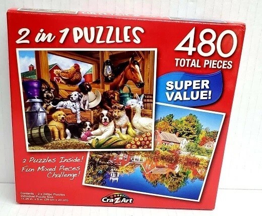 2 IN 1 PUZZLES JIGSAW SET MIXED 480pc TREATS WOLVES TETONS PUPPY PALS RAINBOW