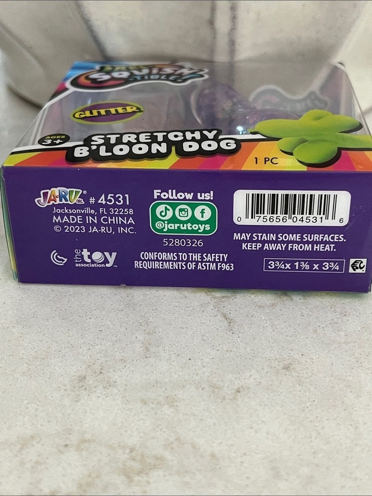 JA-RU Irre-Squish-tible Stretchy B’Loon Dog Toy Green NEW