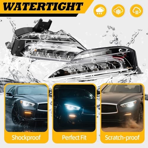 Pair Left Right Front Bumper Light Assembly Compatible with Q50 Sport 2014