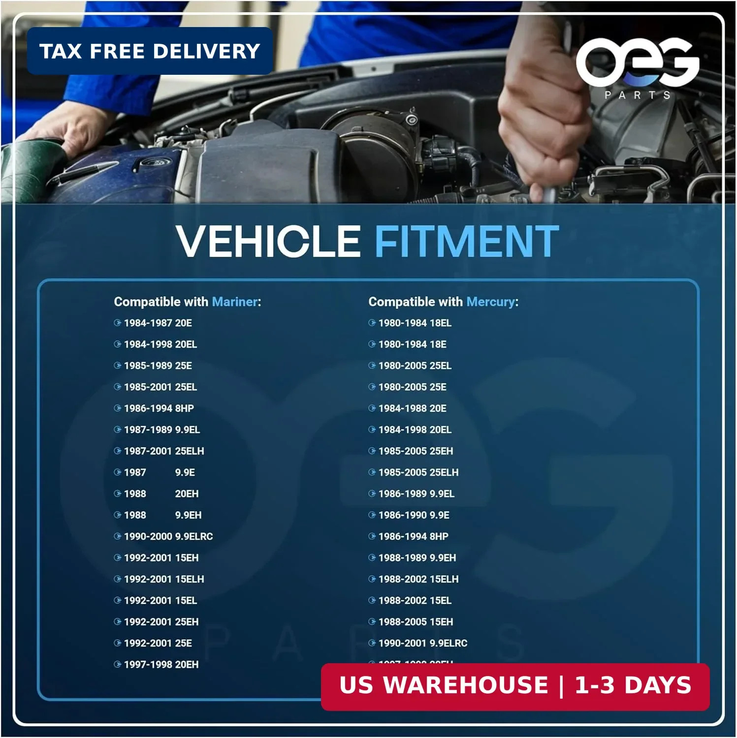 OEG Parts New Starter with Mercury Mariner Outboard 9.9-25HP 1989-2002 50-893…