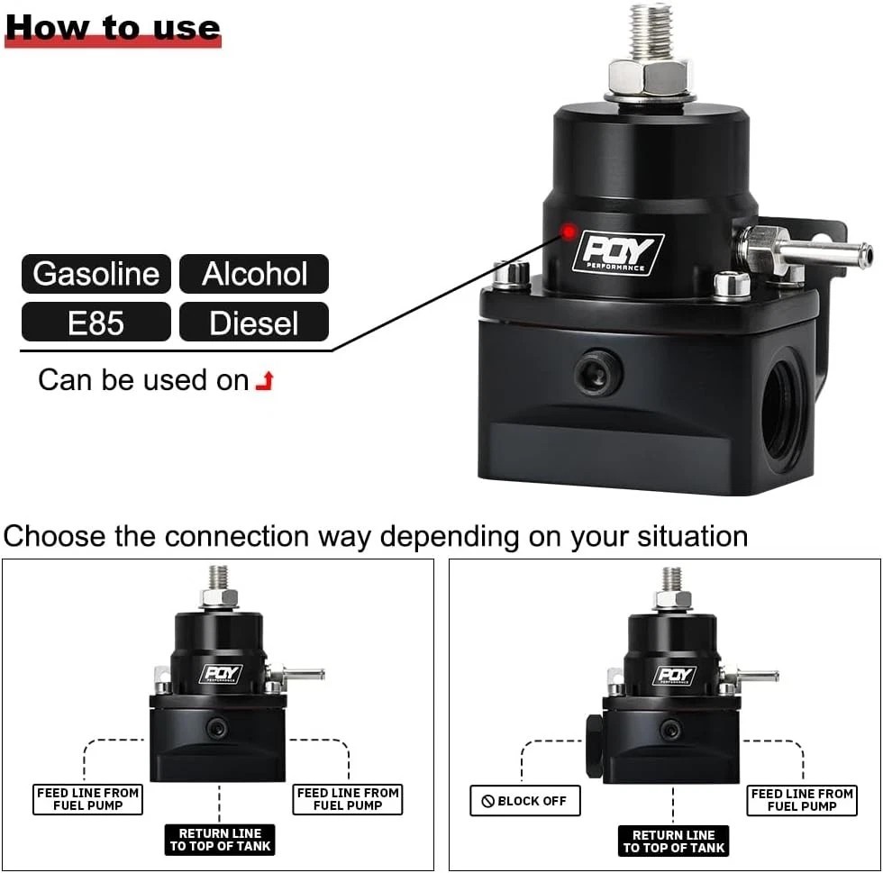 Adjustable Fuel Pressure Regulator Kit 3-70PSI with AN8 Feed Port and AN6 Return