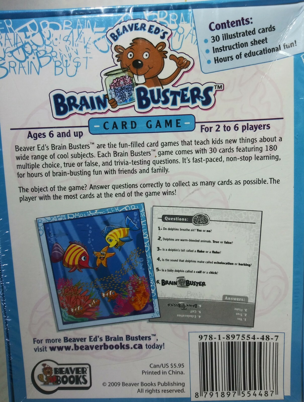 Beaver ED’s Brain Busters Ocean Life Card Game Educational Kid’s Ages 6 & up NEW