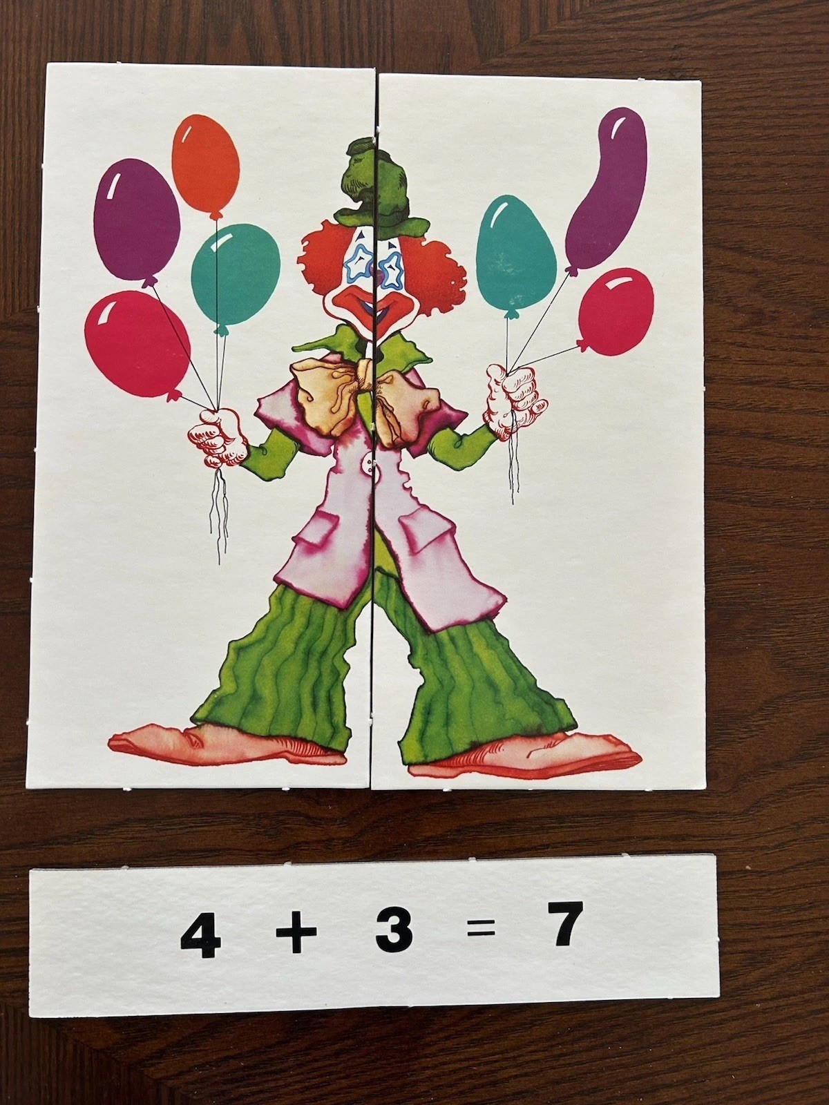 VINTAGE 1978 DEVELOPMENT LEARNING MATERIALS MATH SUM CLOWNS ADDITION COUNTING