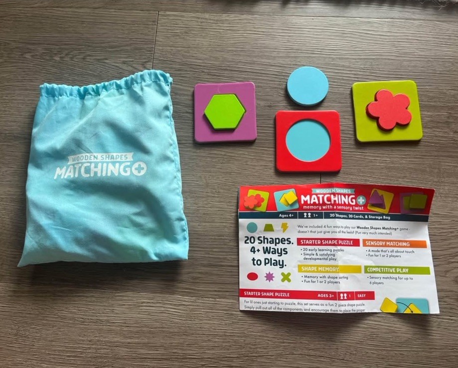 Wooden Shapes Matching Puzzle, Memory w/ a Sensory Twist, COMPLETE w/ Travel Bag