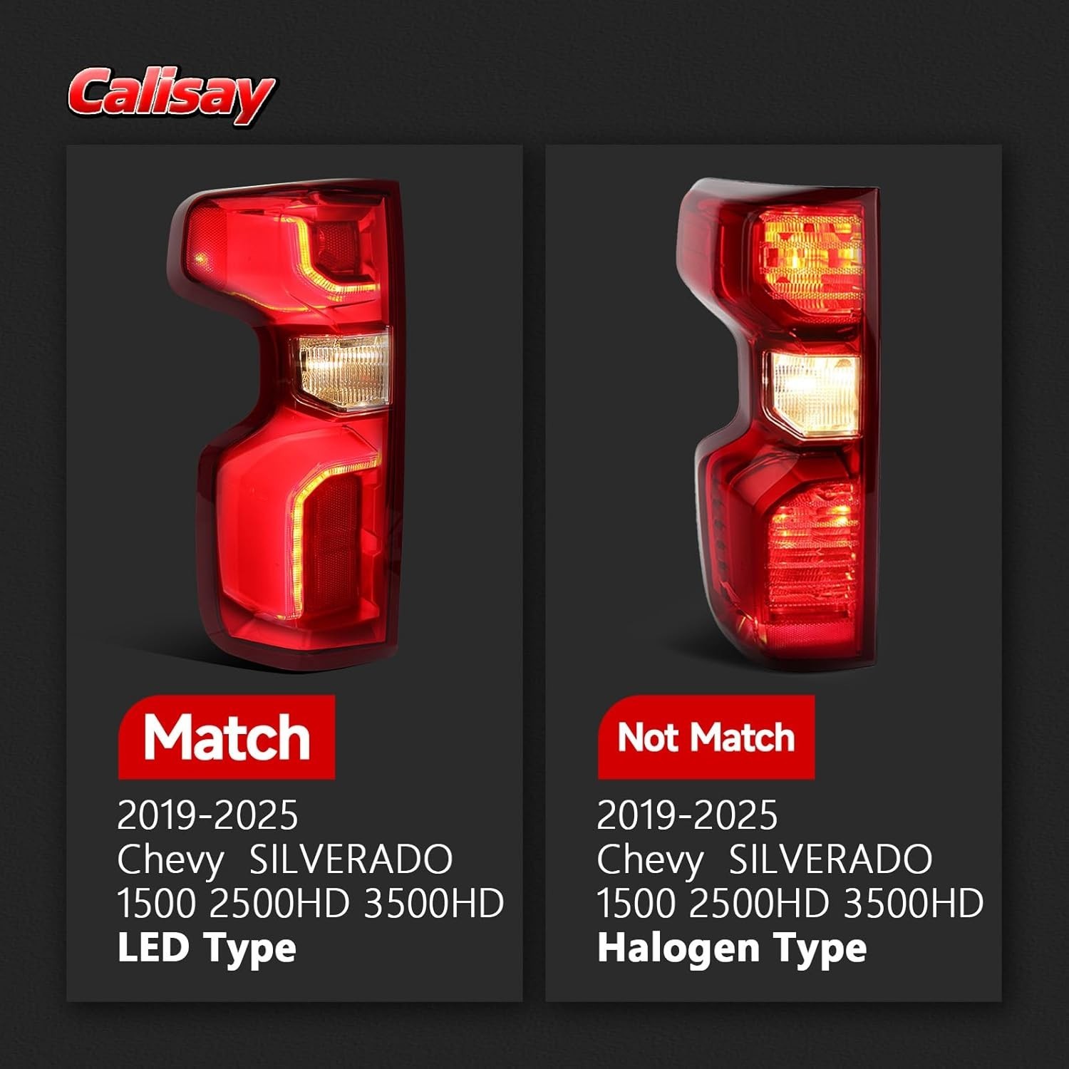 LED Left Tail Light Compatible with 2019-2025 Chevy Silverado 1500 Rear Led