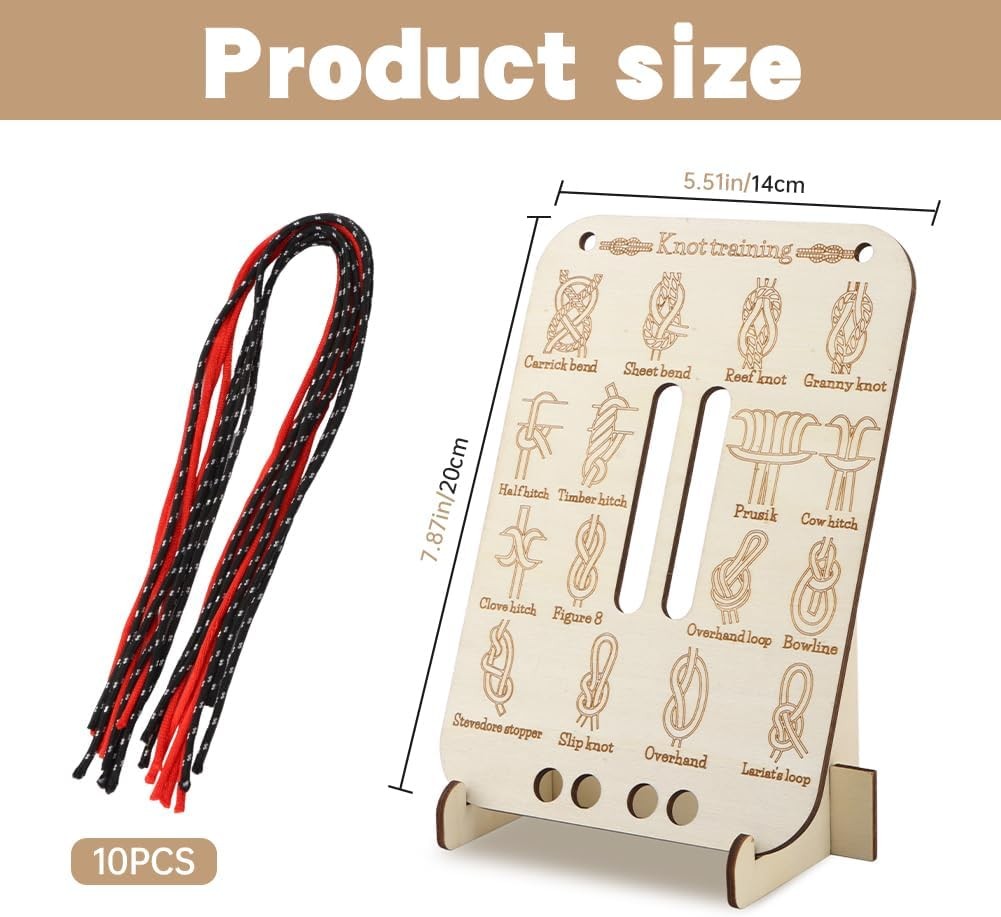 Learn Knot Training Board with 16 Knotting Methods – Wooden Knot Tying Kit for O