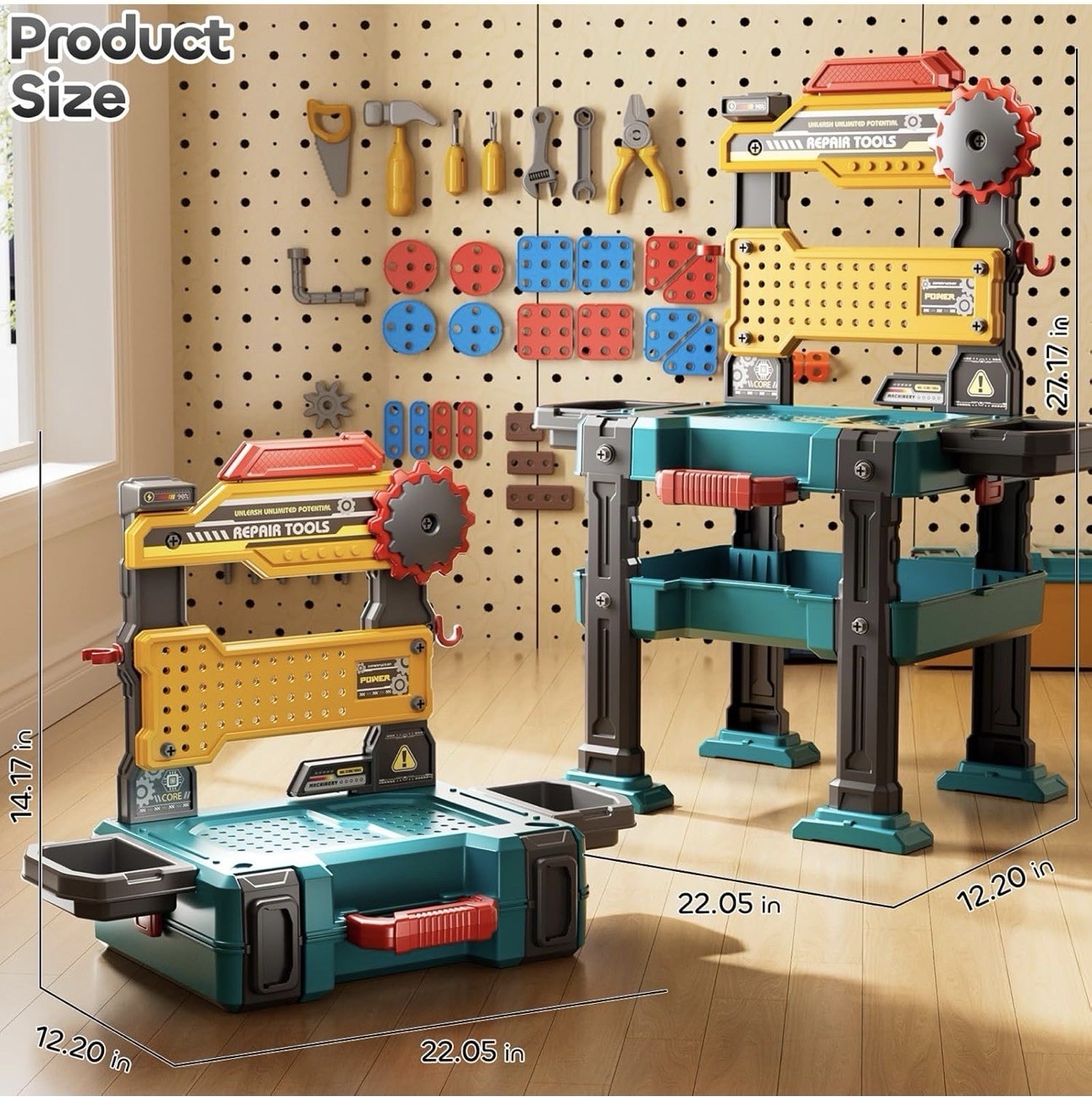 Kids Tool Set Workbench Toy – 2-in-1 Construction Playset for Ages 3-8