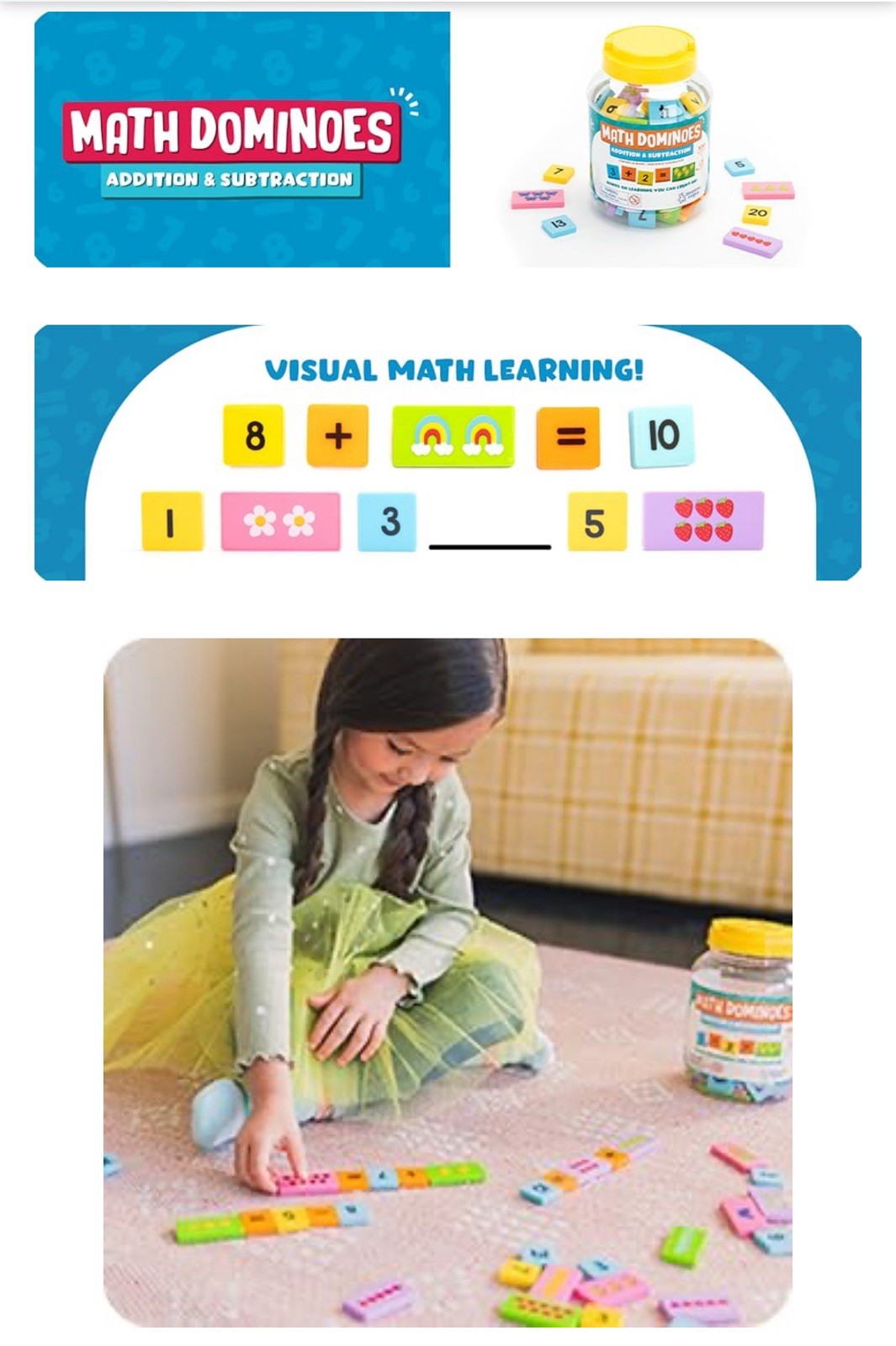 Educational Insights -60 Symbol & 40 Pictures Math Dominoes Add & Subtraction
