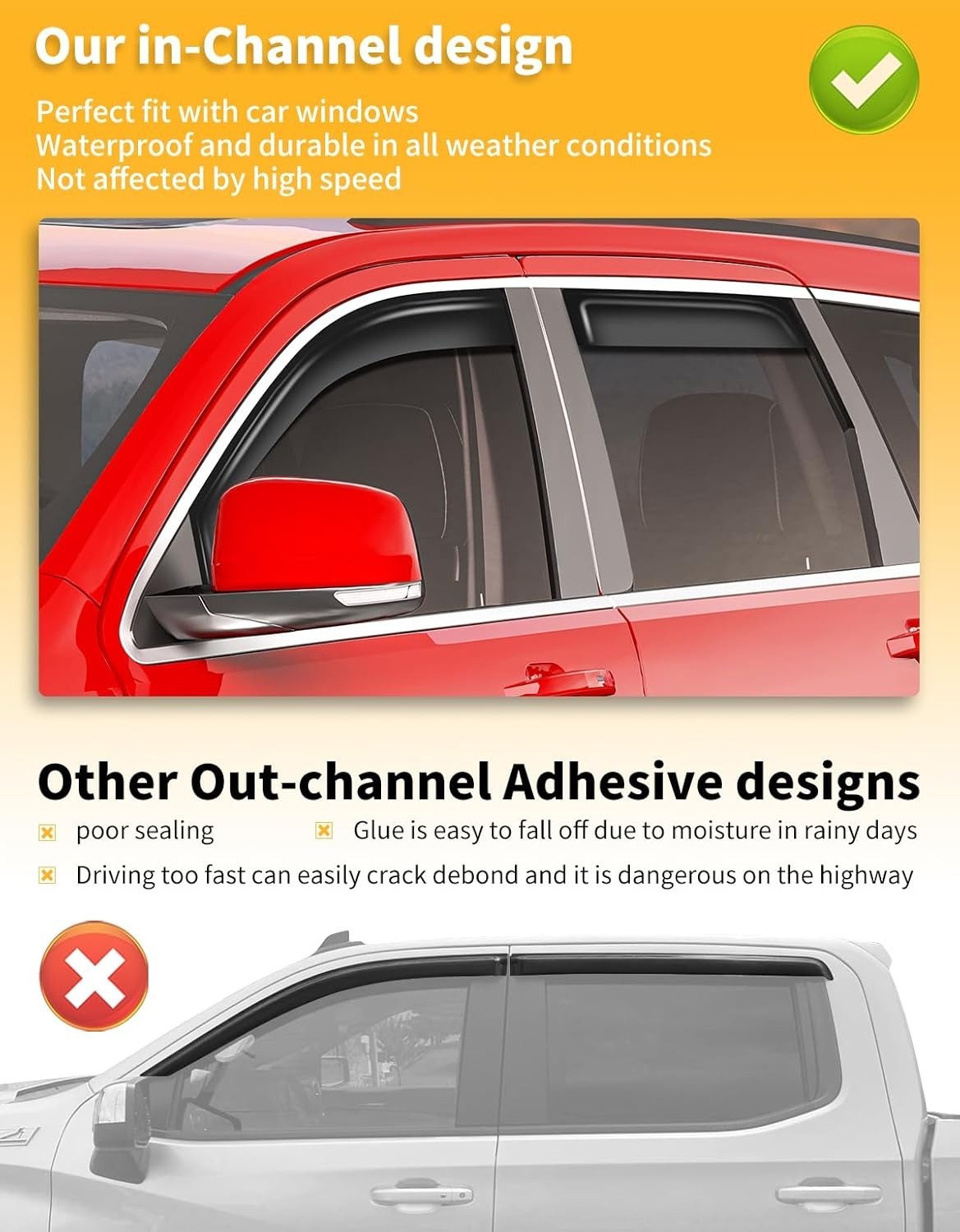 in-Channel Window Rain Guards Fit for Jeep Grand Cherokee(Limited) 2011-2021 Ext