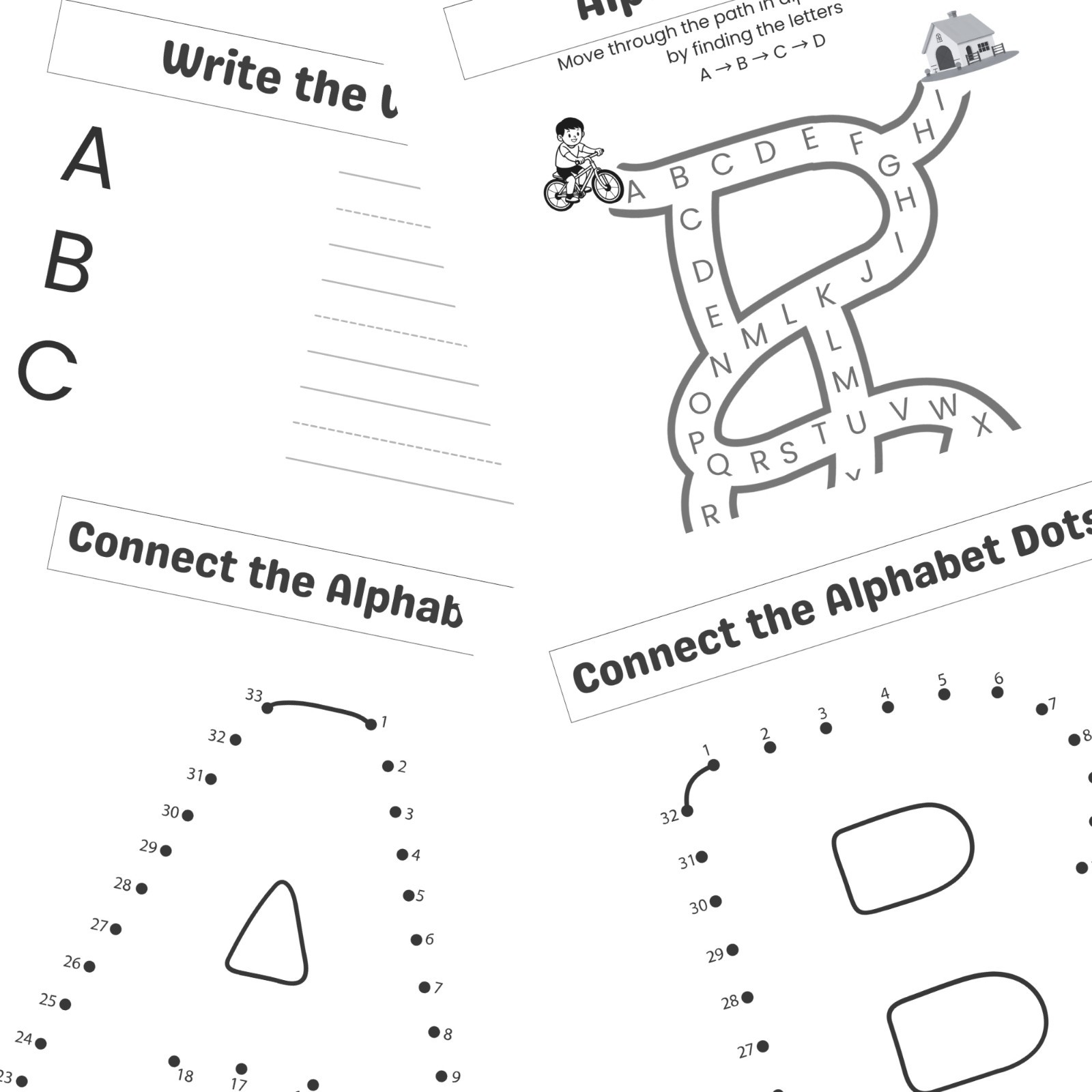 Printable Alphabet Handwriting and Drawing Practice Worksheets for Kids